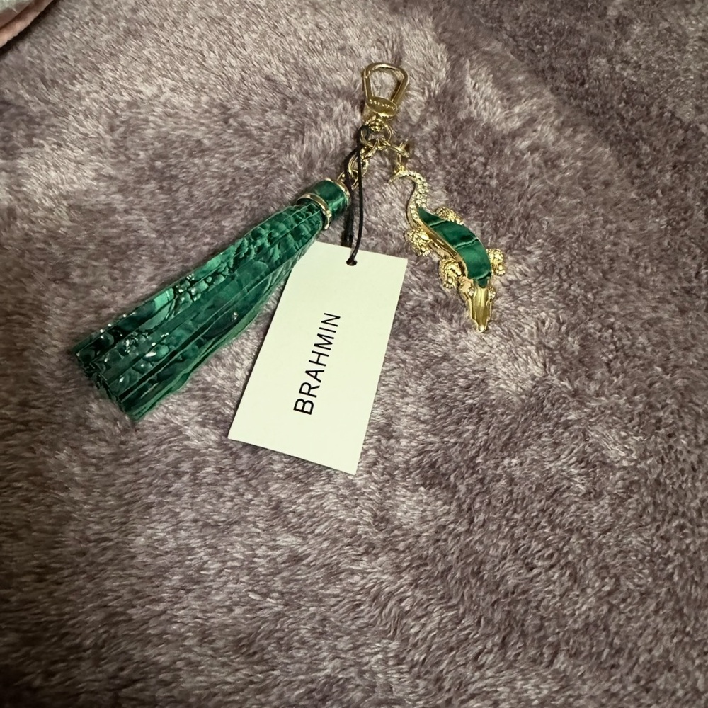 Brahmin Green Tassel Keychain with Gold Details